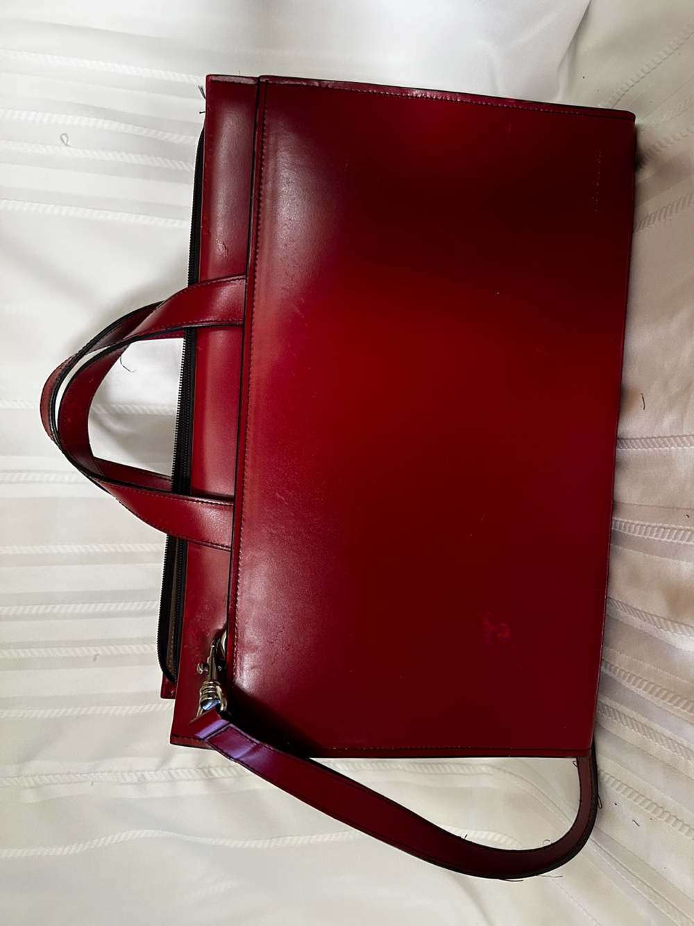 Jack Georges Briefcase Laptop Case Red Italian Leather Work Bag Shoulder Strap